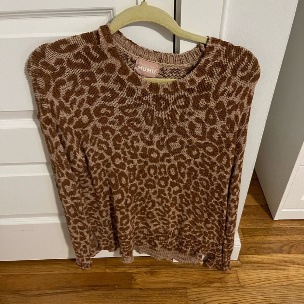 Show Me Your MuMu Brown Crewneck Leopard Sweater